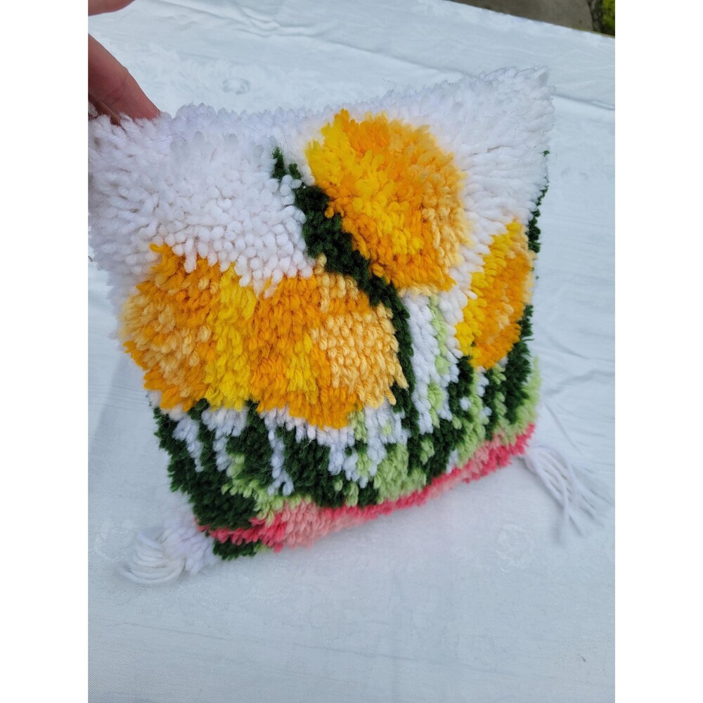 Vintage Tulips Pillow Latch Hook Handmade